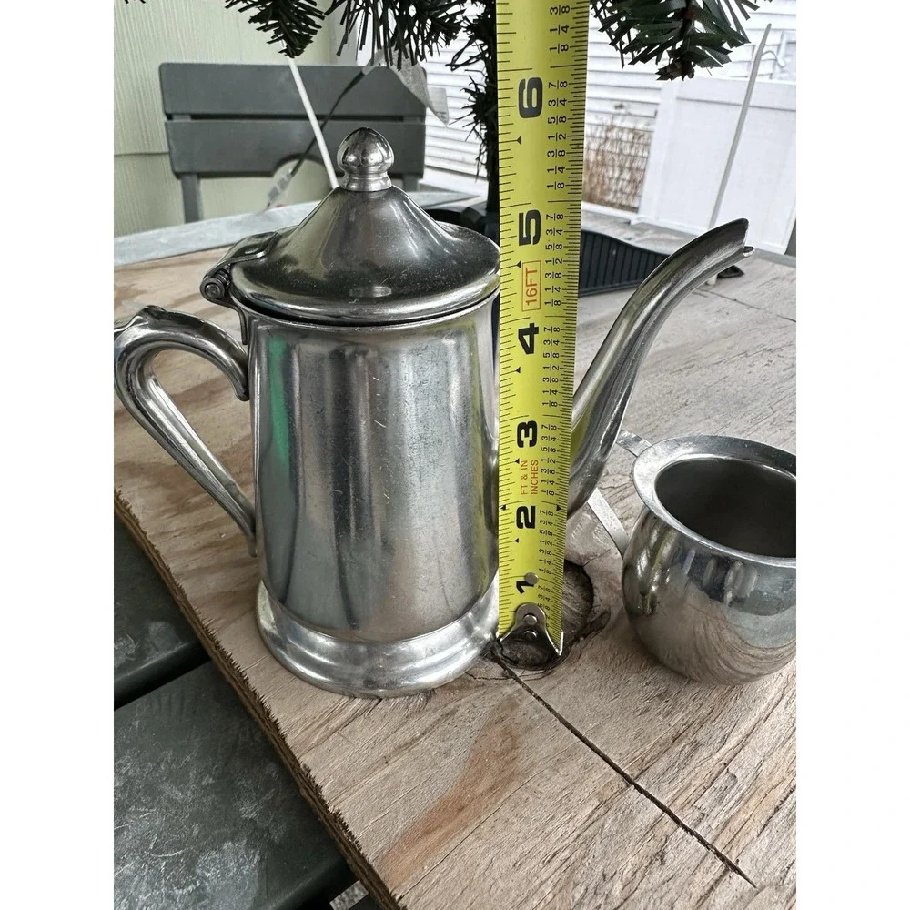 Vintage Vollrath‎ 46010 Yorkshire Stainless Steel Coffee Teapot And Creamer Set